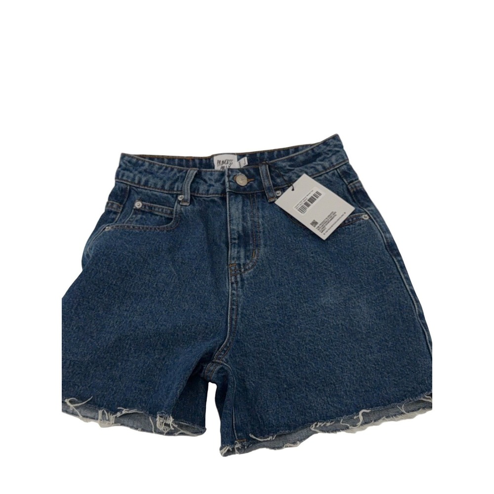 PRINCESS POLLY Laurena Denim Mom Fit Shorts Blue Frayed Hem US 2